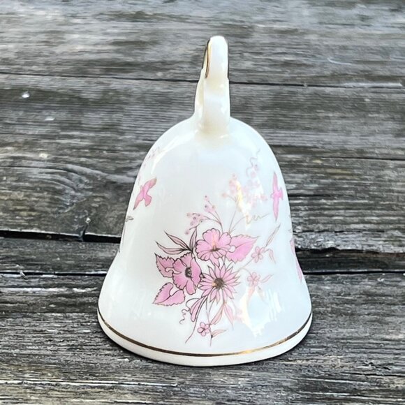 Vintage Signed Kronach Porcelain Bell Pink Flowers Birds Made in West Germany - Picture 5 of 7